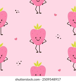 Cheerful cute strawberry seamless pattern