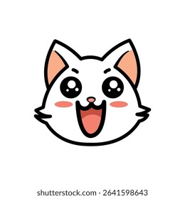 A cheerful and cute white cat face illustration with a wide smile and sparkling eyes. Perfect for kids' designs, pets, or avatars.