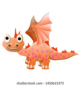 Cheerful, cute, winged dinosaur on a white background. Prehistoric reptile. Jurassic period. Vector illustration