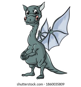 Cheerful, cute, winged dinosaur on a white background. Prehistoric reptile. Jurassic period. Vector illustration