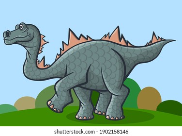 Cheerful, cute, winged dinosaur on a white background. Prehistoric reptile. Jurassic period. Vector illustration