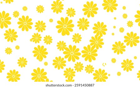 Cheerful daisy delight, a vibrant yellow floral pattern on a crisp white backdrop bringing a touch of sunshine and whimsical charm to any design or project