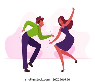 Cheerful Dancers Performing Exciting Brazil Dance during Rio Carnival or Competition. People Dancing Active Hobby and Recreation Spare Time. Latin Samba Class Training. Flat Vector Illustration