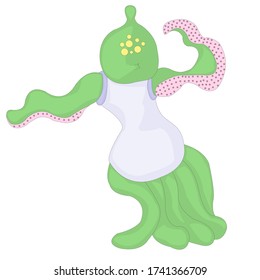 cheerful dancing alien. creature with tentacles and many eyes