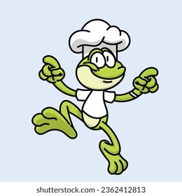 Cheerful dancing frog with a chef's hat