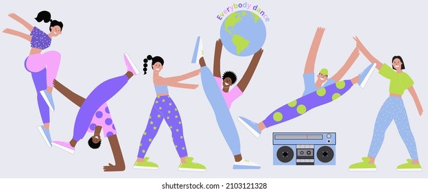 Cheerful, dancing men and women. A group of dancing people. Clipart. Vector. The background.