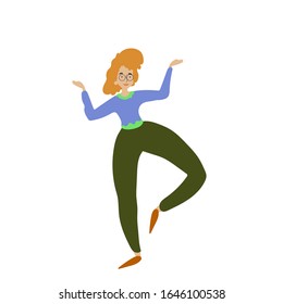 Cheerful dancing women. vector. flat illustration of young girl dance with smile face