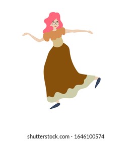 Mujeres bailarinas alegres. vectorial. ilustración plana de una joven bailando con cara sonriente