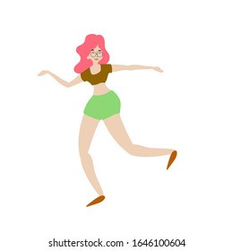 Cheerful dancing women. vector. flat illustration of young girl dance with smile face