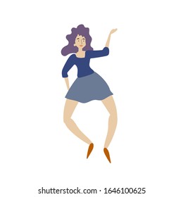 Cheerful dancing women. vector. flat illustration of young girl dance with smile face