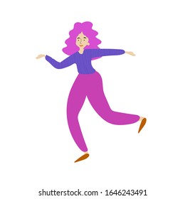 Cheerful dancing women. vector. flat illustration of young girl dance with smile face