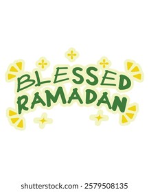 A cheerful and decorative typography artwork featuring "Blessed Ramadan," perfect for festive Islamic designs.