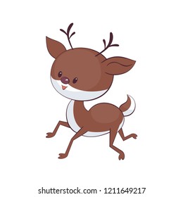 Cheerful deer in cartoon style. Childhood vector illustration isolated on a white background.