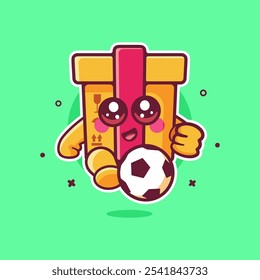 cheerful delivery box character mascot playing football isolated cartoon