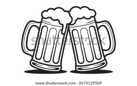 A cheerful depiction of two overflowing beer mugs clinking in a toast. This image captures the spirit of celebration, camaraderie, and shared enjoyment, perfect for festive occasions.