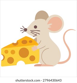 Cheerful design of comic styled freehand drawn character mouse with a piece