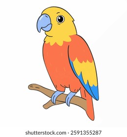 A cheerful and detailed vector illustration of a tropical parrot with vivid colors, perfect for exotic, wildlife, and nature designs.