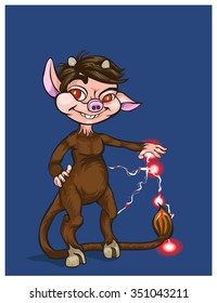  cheerful devil and his manual lightning.vector illustration