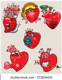 Cheerful and different hearts on the isolated background.