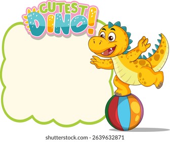 Cheerful dinosaur balancing on a vibrant ball with a blank space for text. Bright colors and cartoon style enhance the playful theme
