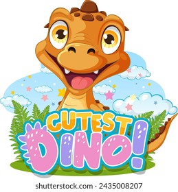 Cheerful dinosaur in a colorful, whimsical setting