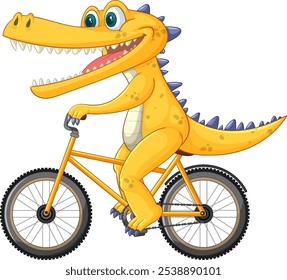A cheerful dinosaur cycling on a bright bike