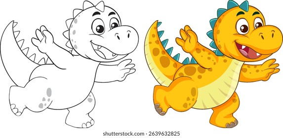 Cheerful dinosaur illustration with vibrant colors and bold outlines. Perfect for children's media and educational materials