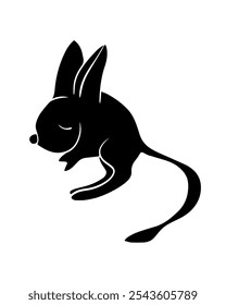 A cheerful dipus silhouette hops energetically with its ears perked up and tail curved
