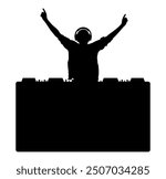 Cheerful DJ man in earphones,  silhouette. Vector illustration