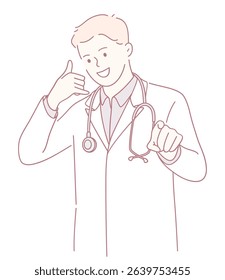A cheerful doctor making a phone call gesture, highlighting the importance of effective patient communication