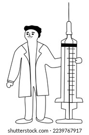 cheerful doctor with a syringe, abstract vector illustration