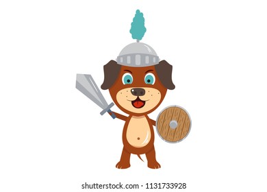 cheerful dog in the armor. defender. cartoon style
