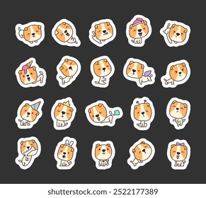 A cheerful dog with a big head. Sticker Bookmark. Cartoon animal character. Hand drawn style. Vector drawing. Collection of design elements.