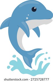 Delfín alegre en acción. Personaje de dibujos animados de Vector
