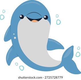 Delfín alegre en acción. Personaje de dibujos animados de Vector