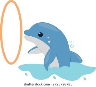 Delfín alegre en acción. Personaje de dibujos animados de Vector