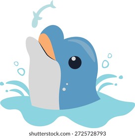 Delfín alegre en acción. Personaje de dibujos animados de Vector