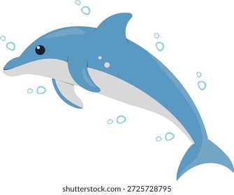Delfín alegre en acción. Personaje de dibujos animados de Vector