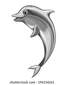 cheerful dolphin, black and white, isolated object