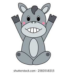 Cheerful donkey cartoon with a big smile. Vector illustration.