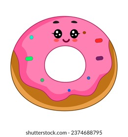 Cheerful donut with cute smiling face vector illustration isolated on white background