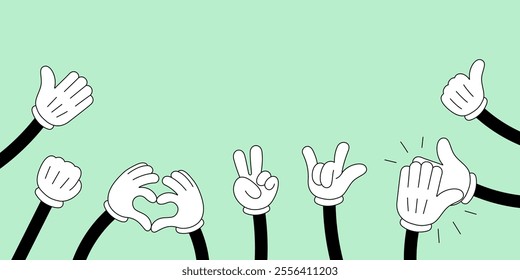 Cheerful doodle of clapping hands with thumbs up. Applause and appreciation concept in playful hand drawn groovy vector style. Celebration of success and recognition through bright illustration