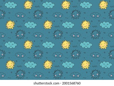 Cheerful doodle pattern of cartoon characters