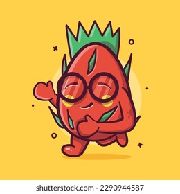 cheerful dragon fruit character mascot running isolated cartoon in flat style design