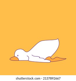 Cheerful duck. Bird poster design with human needs and daily situations. The duck is tired and does not want to do anything after a working day