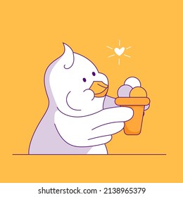 Cheerful duck. Bird poster design with human needs and daily situations. The concept of a pleasant rest after a working day