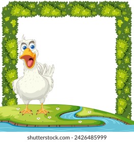 Cheerful duck standing by a water stream