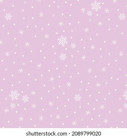 cheerful dusty pink seamless pattern of beautiful whimsical snowflakes resembling the bright evening sky in December