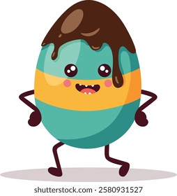 Cheerful Easter Egg Character with Chocolate Glaze