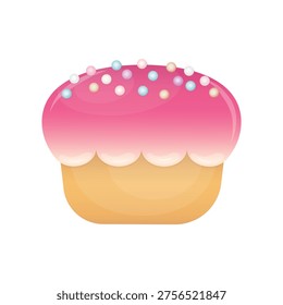 Cheerful Easter greeting illustration with two stylized cupcakes topped with pink frosting and colorful pastel sprinkles. 